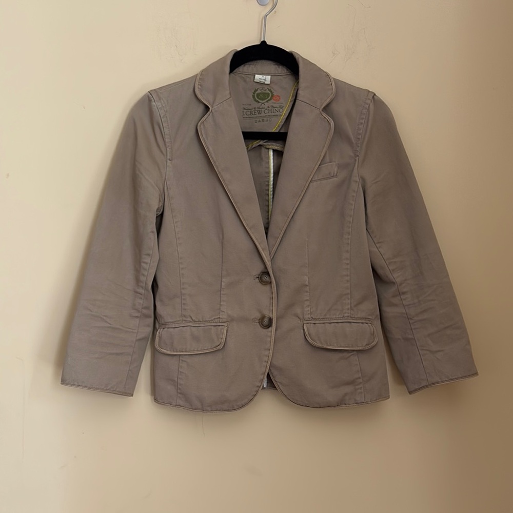 J.Crew Chino Weathered Broken Classic Khaki Jacket Blazer 3/4 Sleeve Size Small
